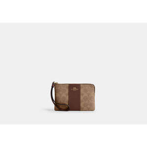 Corner Zip Wristlet In Signature Canvas With Stripe